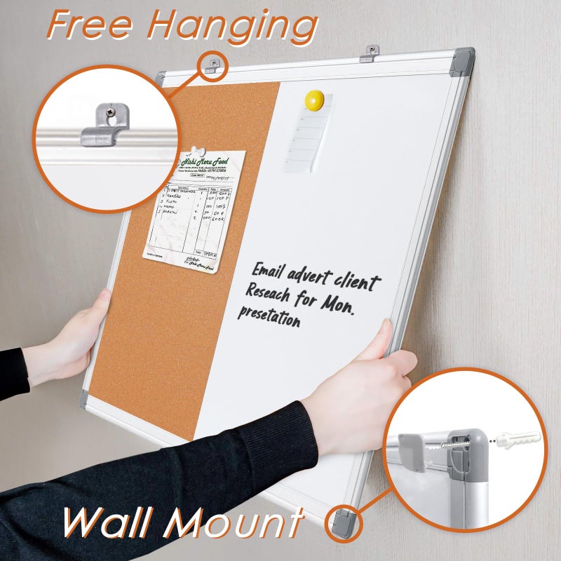 S SWANCROWN Half Corkboard and Magnetic Whiteboard Combo Dry Erase Bulletin Board for Retail School,Office,Family,Aluminium Frame,36x24 Inches - Image 3